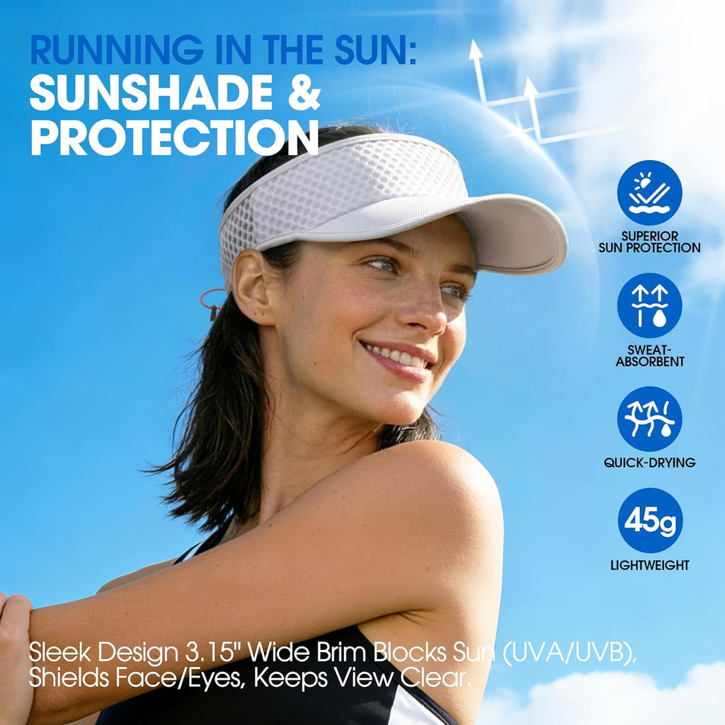 AUSFLUG Sun Visor Hat Men Women - Wide Brim Quick Dry Adjustable Cap, Lightweight for Golf Tennis Pickleball Beach