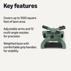 Amazon Basics Whirling Rotating Lawn Sprinkler With Adjustable Arms, 1500 Sq Ft Coverage, Black