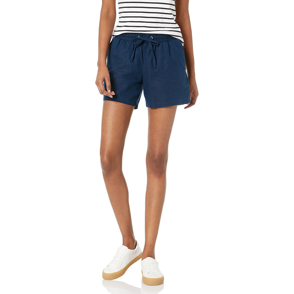 Women's 5" Inseam Drawstring Elastic Waist Linen Blend Summer Shorts