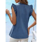 Dokotoo Denim Vest Top For Women Casual Summer Jean Vest Top Button Down Peplum V Neck Sleeveless Denim Shirt