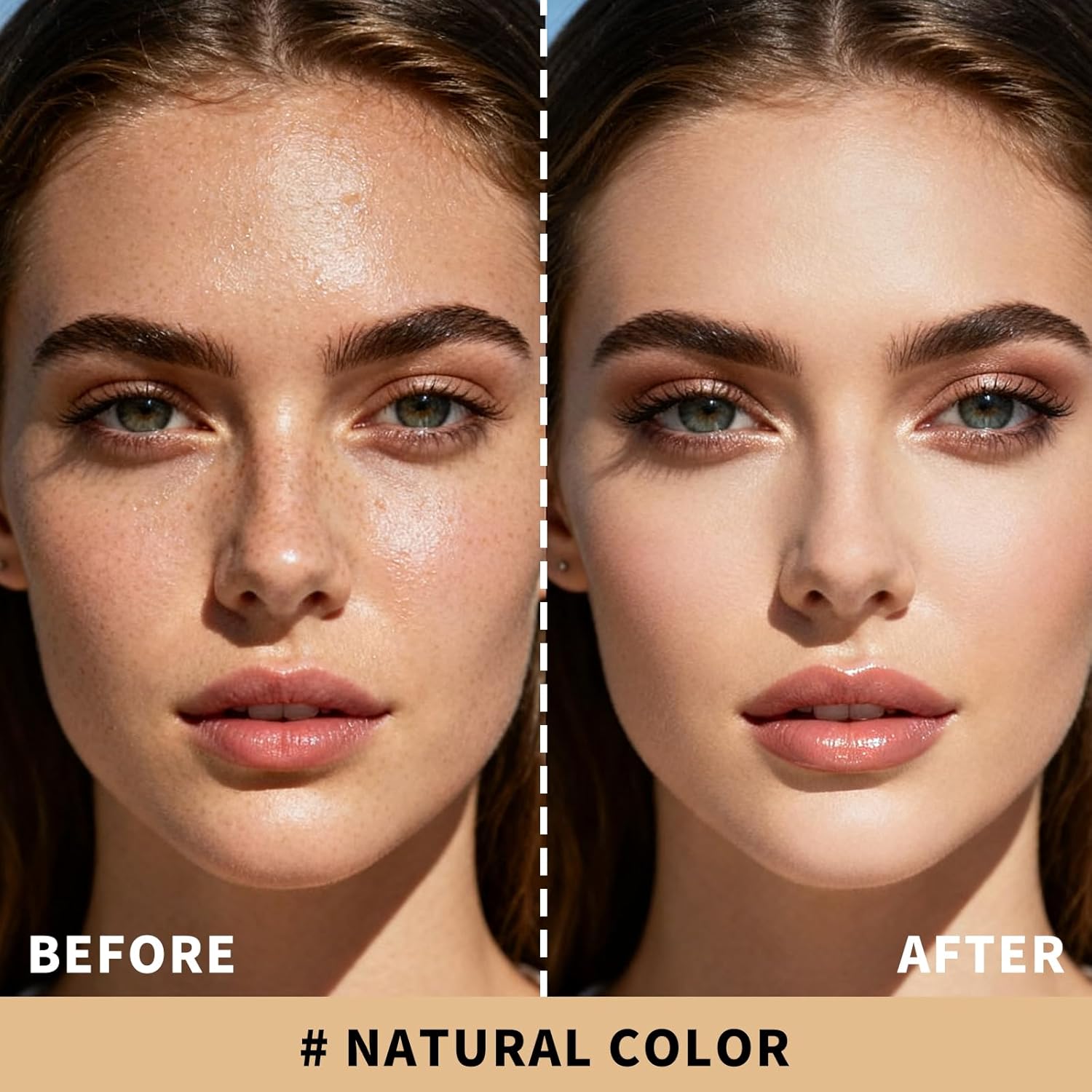 KIMUSE Baked Foundation - Brighten Color Correcting Powder Foundation with Retractable Kabuki Brush Makeup Set for Mature Skin, Buildable Coverage, Radiant Natural Finish
