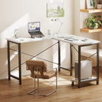 Dumos 50-Inch Reversible L Shaped Desk With Cpu Shelf, White | Computer Desk With Sturdy Metal Frame, Corner Gaming Desk, Home Office Desk For Study, Writing And Work, Sturdy Modern Design