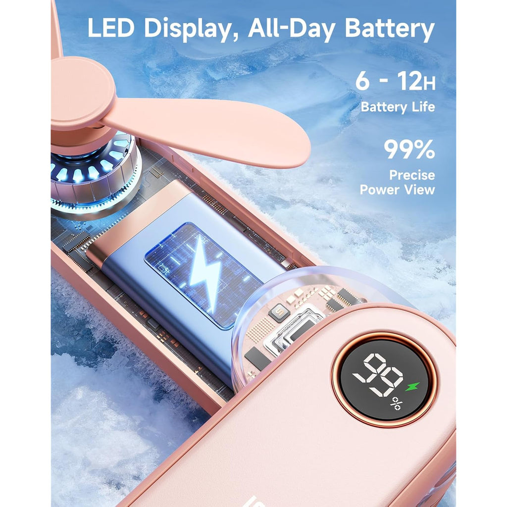 Sweetfull Portable Handheld Mini Fan With Led Display, 3-In-1 Personal Foldable Usb Rechargeable Hand Held Fan & Flashlight For Travel, Lash Eyelash, Cute Small Pocket For Women, Girls