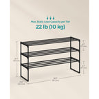 SONGMICS Shoe Rack, 3-Tier Shoe Organizer, Metal Storage Shelf, Upright or Upside Down, for 16-20 Pairs, Stackable, for Entryway, 11.8 x 36.2 x 21.7 Inches, Black ULSA303B02