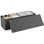 Dumos 43 Inch Folding Storage Ottoman Bench, Large Hidden Storage Chest With Thicker Foam Padded Seat, End Of Bed Foot Rest Stool For Bedroom Living Room Entryway, Load 660 Lbs, Grey
