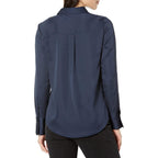 Women's Regular-Fit Long Sleeve Satin Button Down Blouse, Dressy Business Casual