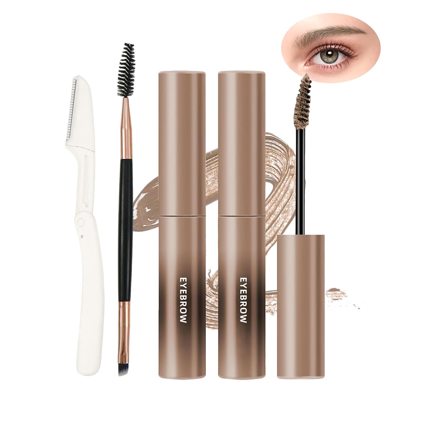 Waterproof Tinted Eyebrow Gel,2Pcs Blonde Long Lasting Liquid Tinting Eye Brow,Smudgeproof Eyebrow Gel Tinted Creamy Brow Filler,Ultra-Fine Brush Volumizing Brows Mascara for Women Eye Makeup Gift-01