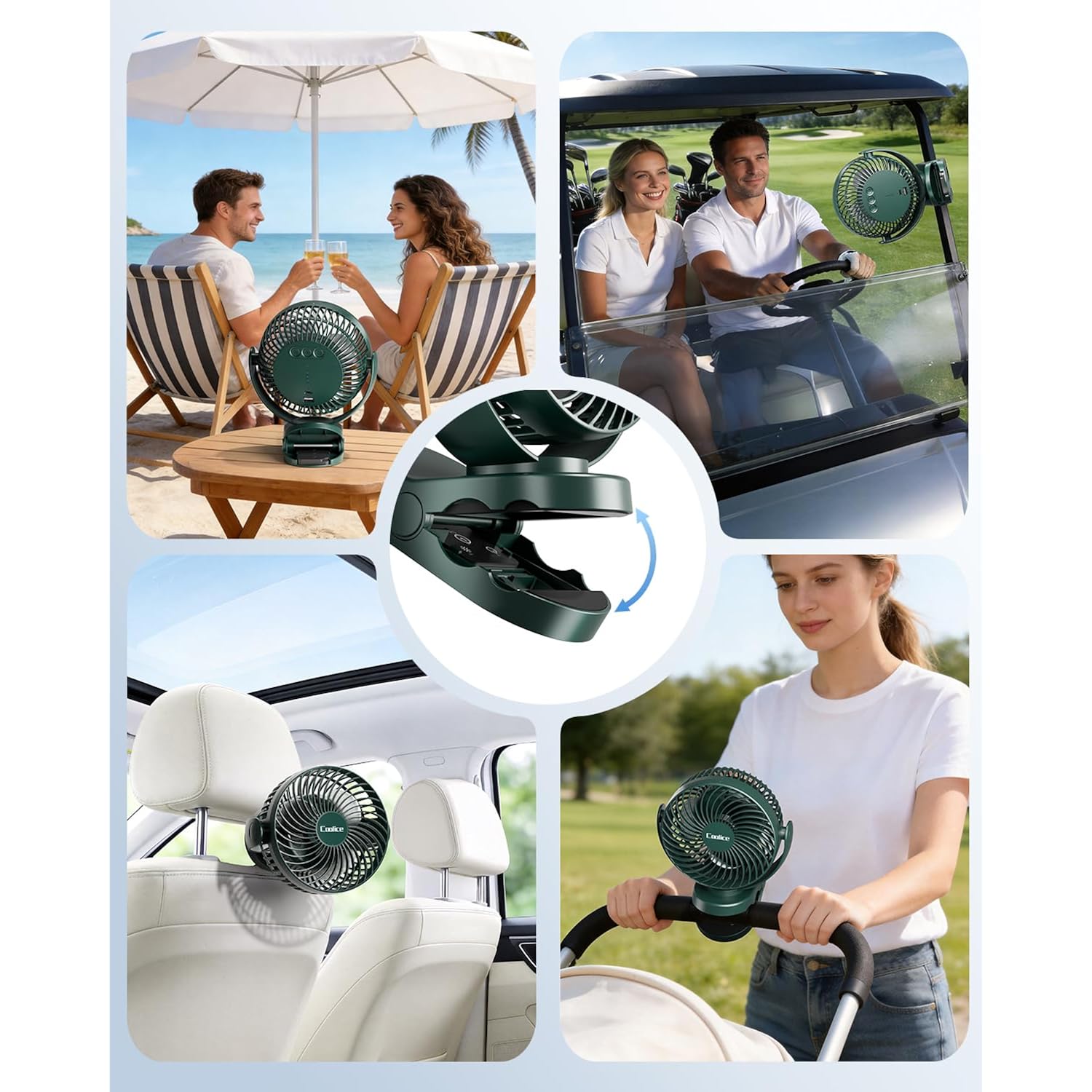 Camping Fan With Remote Control - 12000Mah Rechargeable Battery Powered Fan, Camping Fans For Tents With Led Light & Hanging Hook, Rechargeable Battery Operated Ceiling Fans For Tent Rv Bed, Green