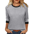 Womens Tops Casual 3/4 Sleeve Shirts Round Neck Tunic Blouses Summer Tees