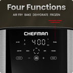 Chefman Air Fryer 8 Qt | Turbofry® 4-In-1 With 450°F Hi-Fry Option For Crispier Results | Bake, Dehydrate, Frozen | Xl Nonstick Dishwasher-Safe Basket | Stainless Steel