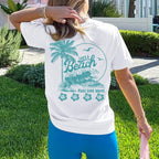 Hawaiian Beach T Shirts for Women Hibiscus Flower Palm Tree Shirt Tropical Graphic Tees Summer Beachy Vacation Tops White