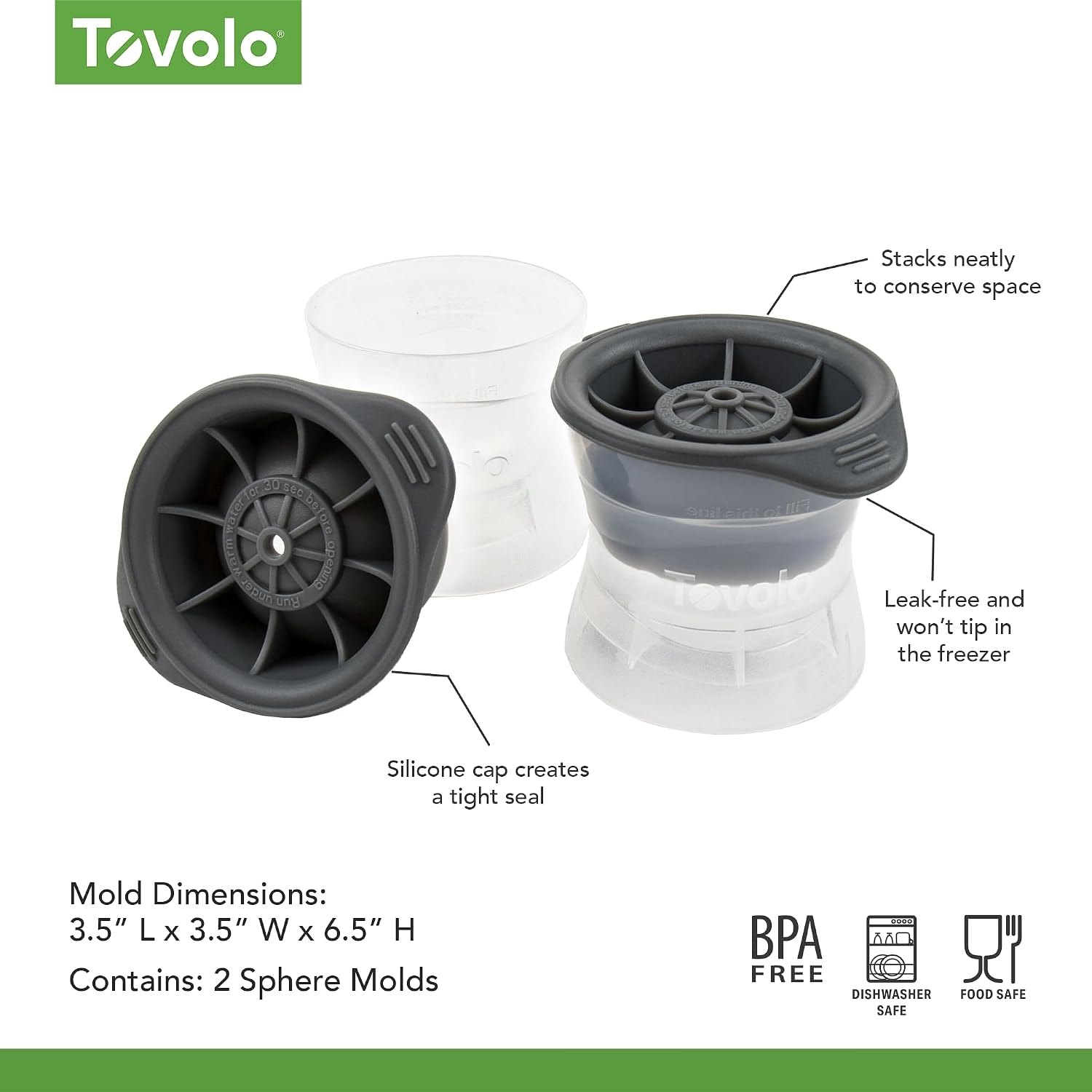 Tovolo Craft Ice Sphere Molds For Whiskey & Cocktails, Set Of 2, Large