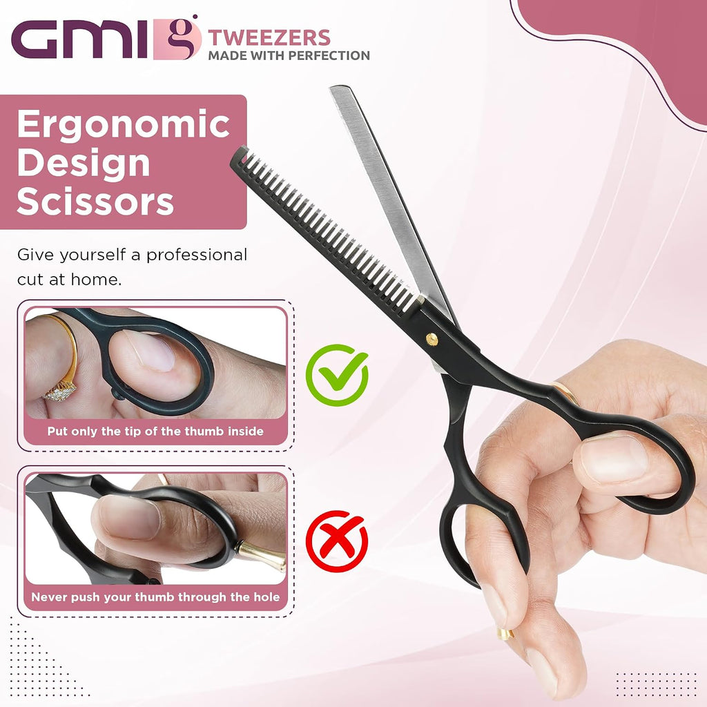Gmi-Tweezers™-Hair Cutting Scissors For Professionals, And Home Use -Professional Barber Scissors-Hair Scissors For Men And Women-Thinning Shears For Hair Cutting Set-Pack Of 2 (Black)
