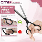 Gmi-Tweezers™-Hair Cutting Scissors For Professionals, And Home Use -Professional Barber Scissors-Hair Scissors For Men And Women-Thinning Shears For Hair Cutting Set-Pack Of 2 (Black)
