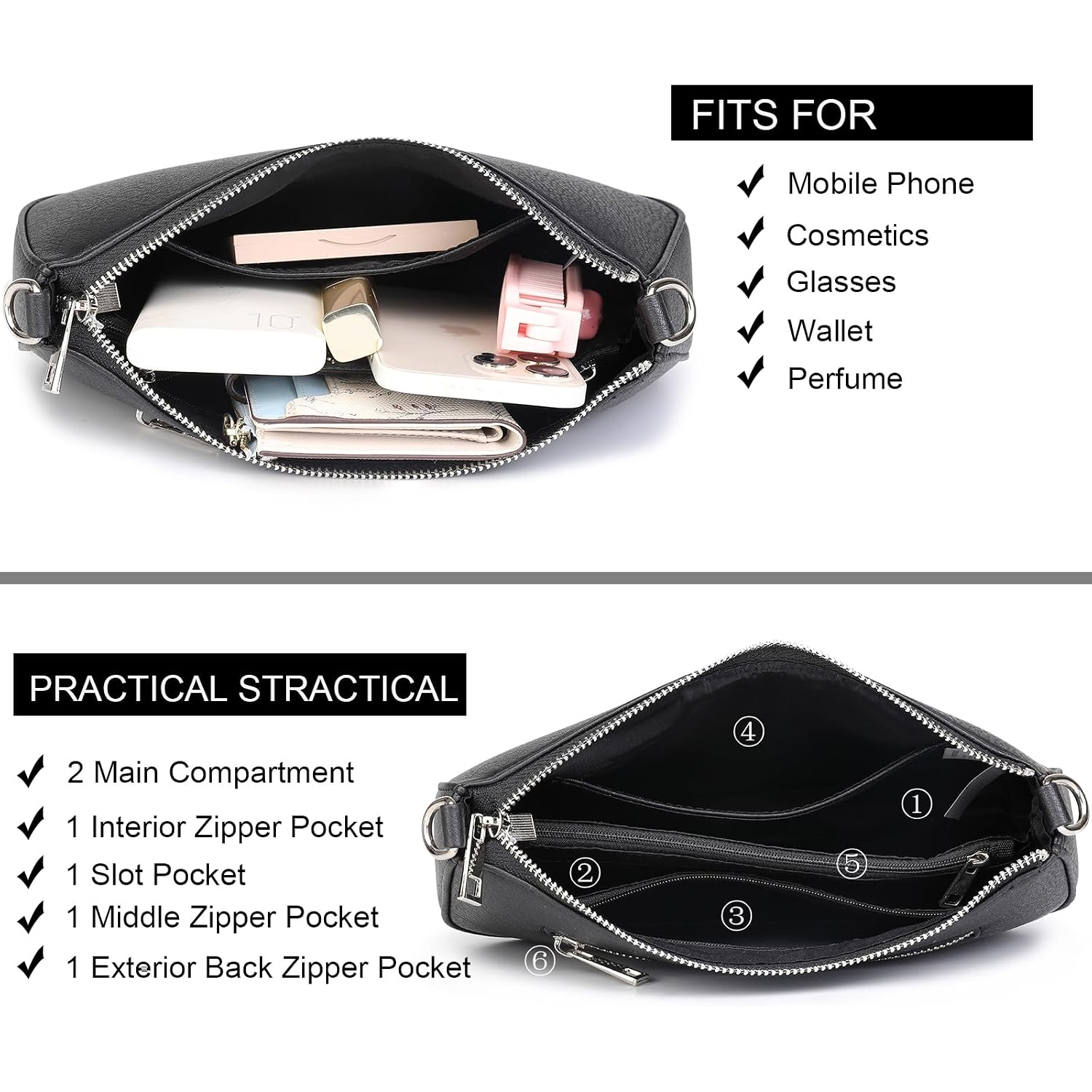 Small Shoulder Bag With 2 Removable Straps Cross Body Clutch Purse Handbag For Women