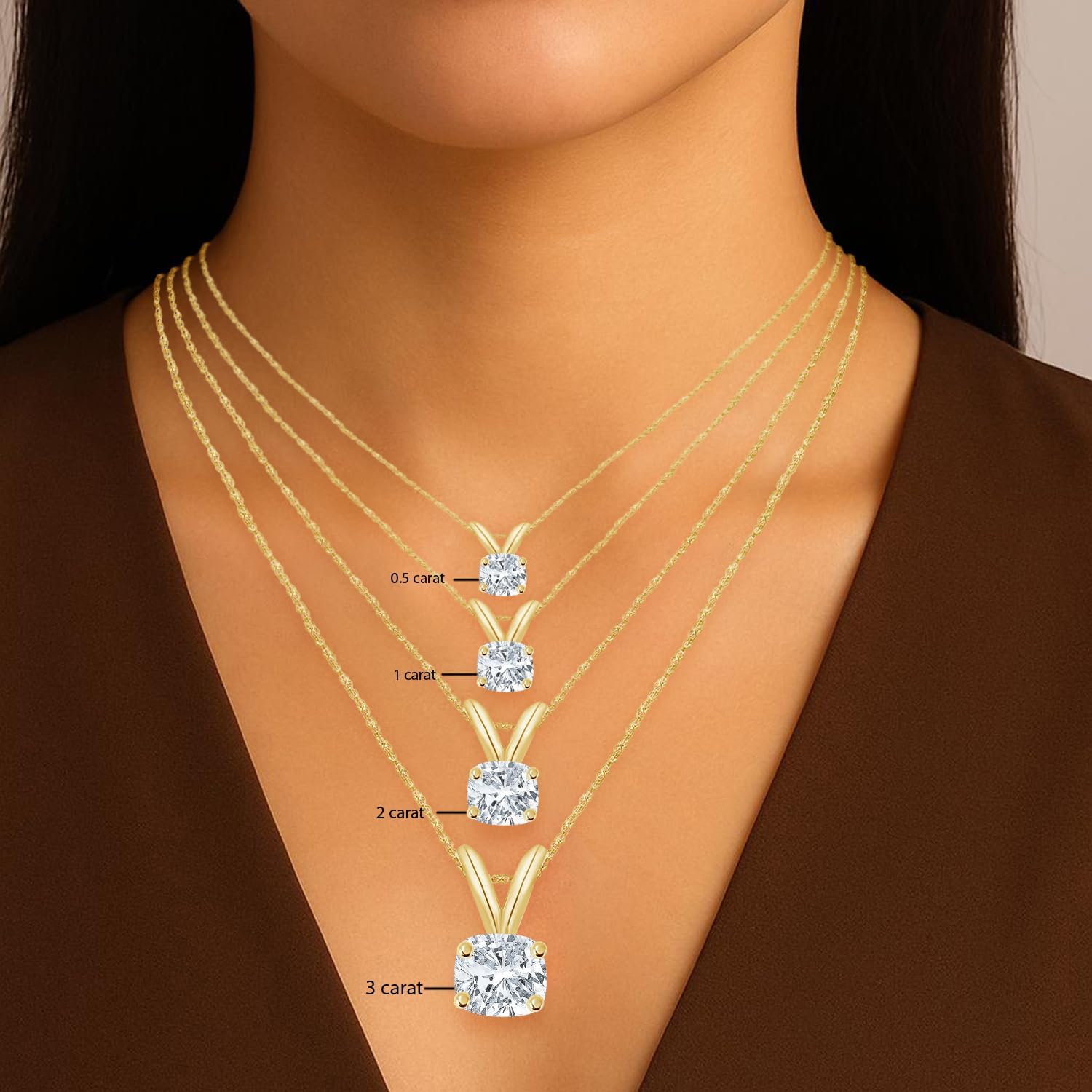 Houston Diamond District 0.5 to 8 Carat 4 Prong Set Lab Grown Diamond Solitaire Stud Pendant Necklace Jewelry for Women (E-F, VS1-VS2)