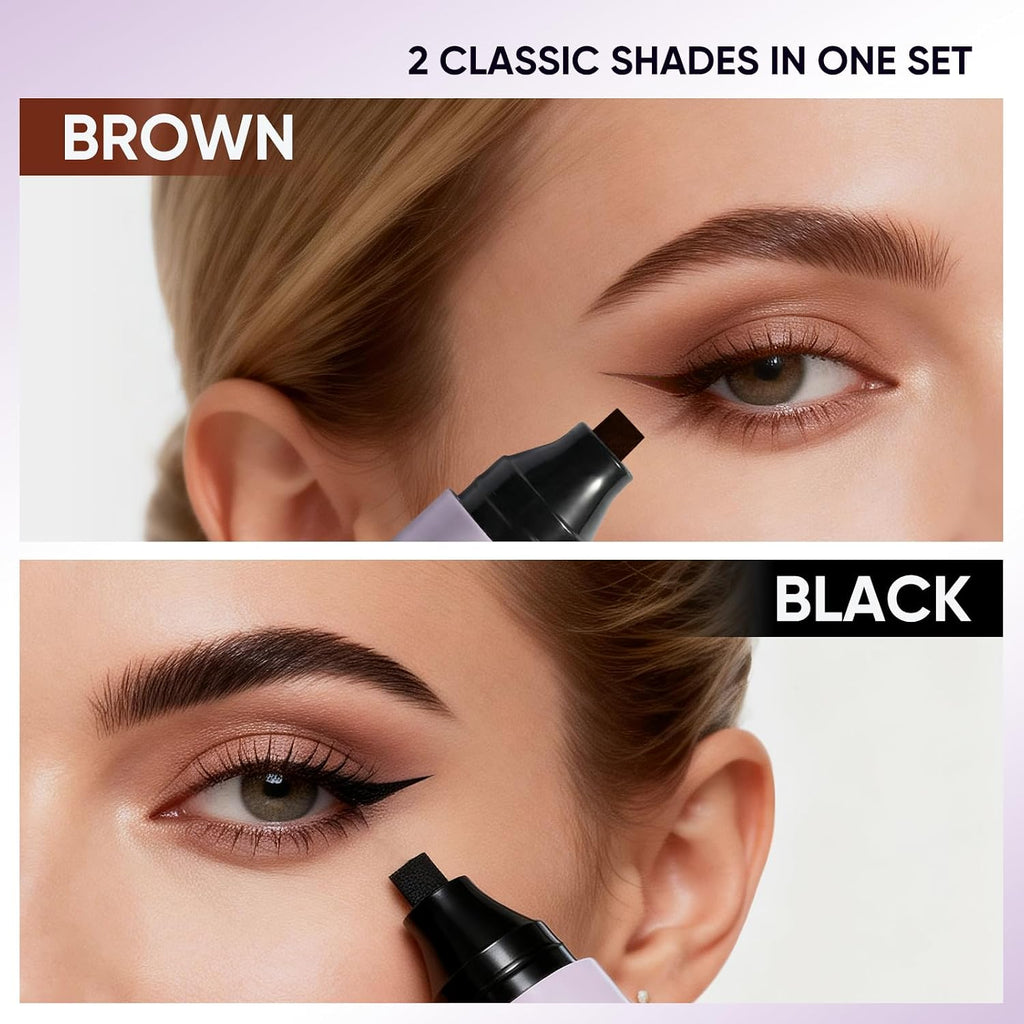 2Chill 2-Pack Rotating Eyeliner Stamp Pen, Dual-Ended Winged Eyeliner Stamp, Cat Eye Tool, Waterproof & Smudge-Proof, Long-Lasting Make Up, Matte Finish, Liquid Eyeliner For Beginners, Black & Brown