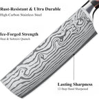 Sunnecko Japanese Nakiri Knife 7 Inch - 15° Edge Carbon Steel Chef Knife Full Tang Forged Blade Vegetable Cleaver with Sheath, Kitchen Gift for Home Cooks & Pros, Father's Day Box