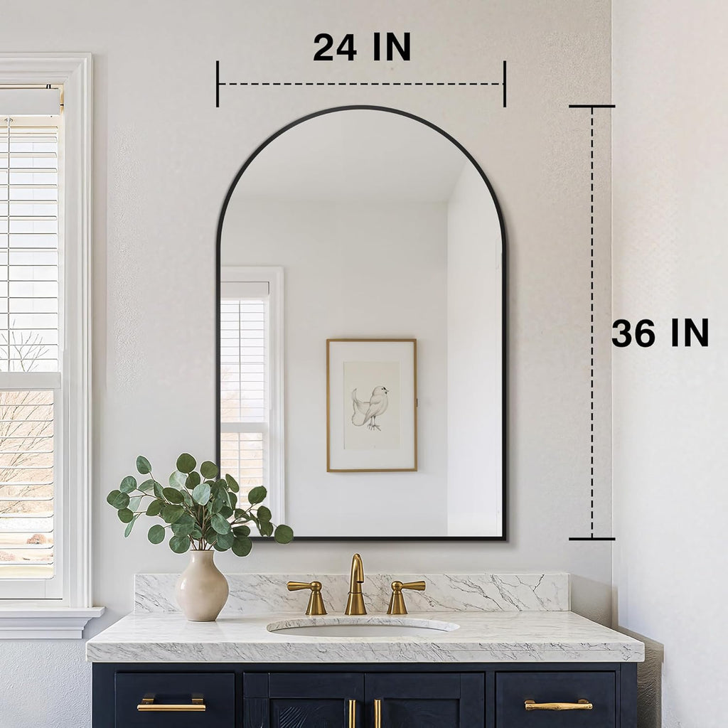FICTOR Bathroom Mirror for Wall, Arched Vanity Bathroom Mirror for Over Sink, Metal Framed with HD Shatter-Proof Glass for Entryway, Living Room,Bedroom(2 Pack 24” x 36”, Black)