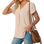 Women's Summer Tunic Tops Dressy Casual Chiffon Blouses Plus Size Short Sleeve T-Shirts for Leggings