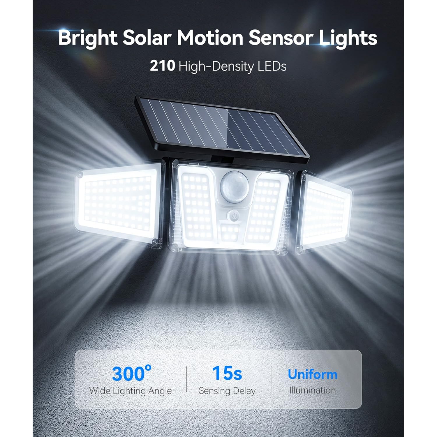 Kooper Solar Flood Lights, 210 Led Motion Sensor Outdoor Lights, Solar Motion Lights Outdoor Waterproof, 3 Heads 300° Wide Angle Outdoor Security Lights For Yard Patio Garage Entryways, 2 Pack, Black