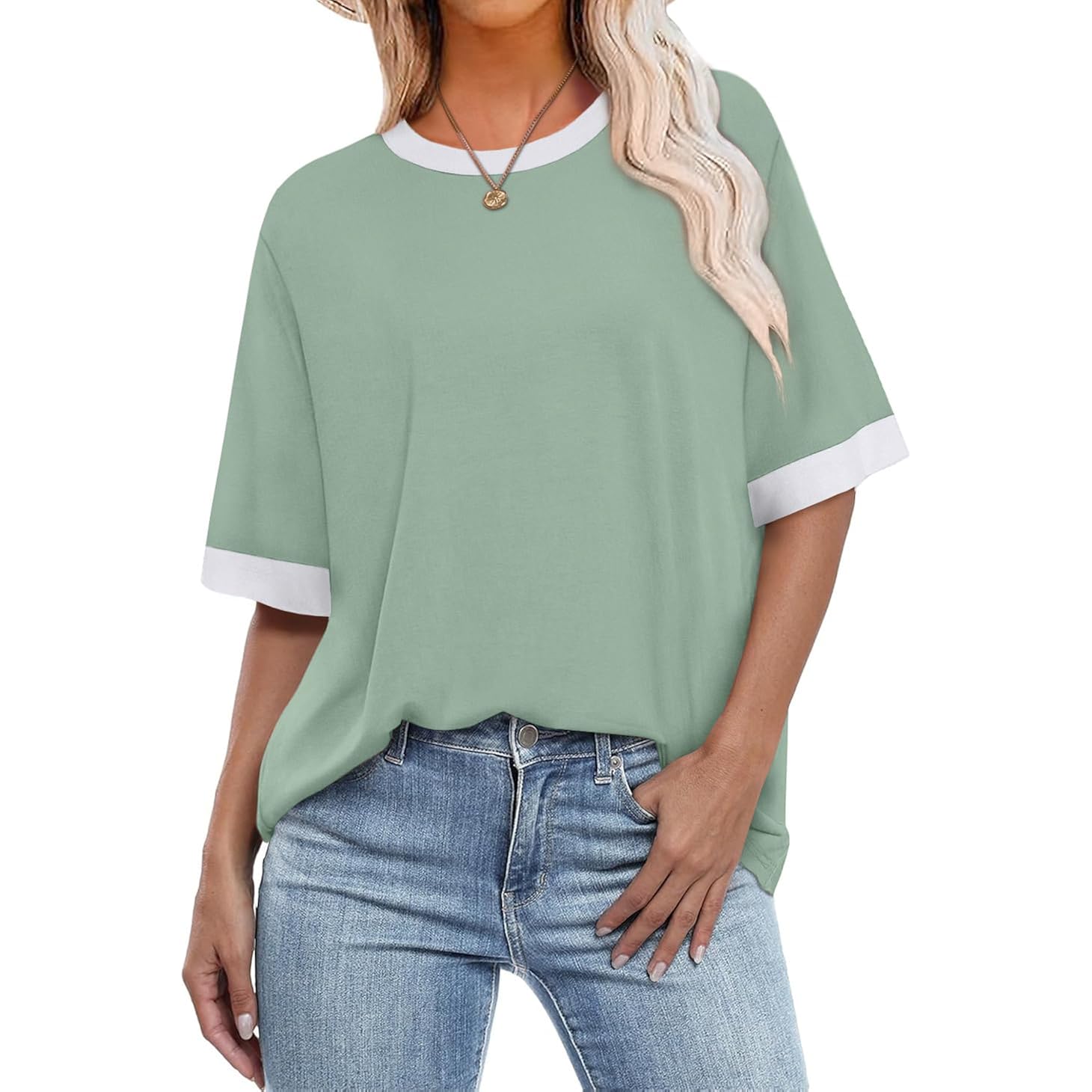OFEEFAN Summer Tops for Women 2026 Short Sleeve Shirts Dressy Casual Crew Neck Tshirts Fashion Z-light Green