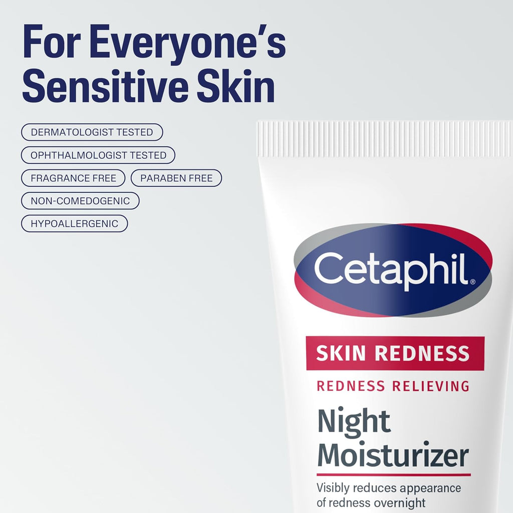 Cetaphil Night Cream, Redness Relieving Night Moisturizer For Face, 1.7 Fl Oz, For Dry, Redness-Prone Skin, Hypoallergenic, Fragrance Free