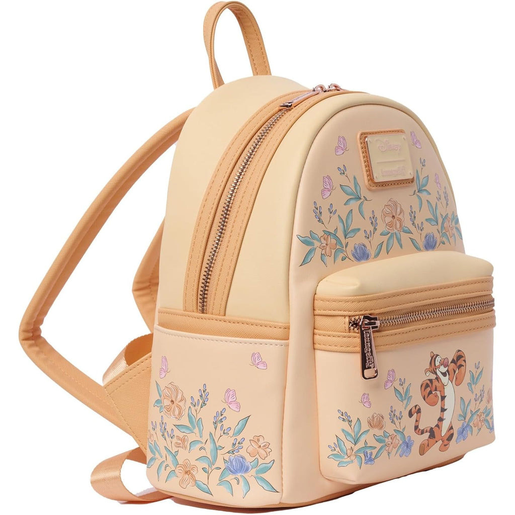 Loungefly Tigger Mini Backpack Handbag Floral Print Double Strap Shoulder Bag (Peach, Tigger)