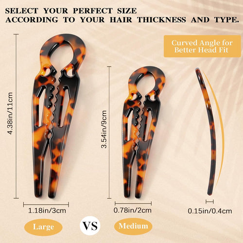 4PCS Prestige French Hair Pins Tortoise Shell Acetate Hairpins for Women - Elegant Styling Accessories for Buns Twist Updos U-Shaped Curved Serrated Strong Grip for Thick/Long Hair(4.3 Inch, Large)