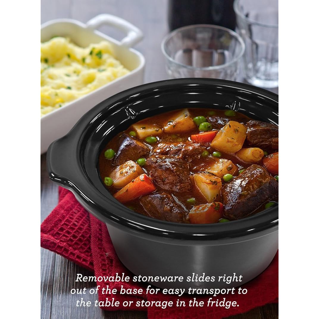 Elite Gourmet Mst-350B Electric Slow Cooker, Adjustable Temp, Entrees, Sauces, Stews & Dips, Dishwasher Safe Glass Lid & Crock (3 Quart, Black)