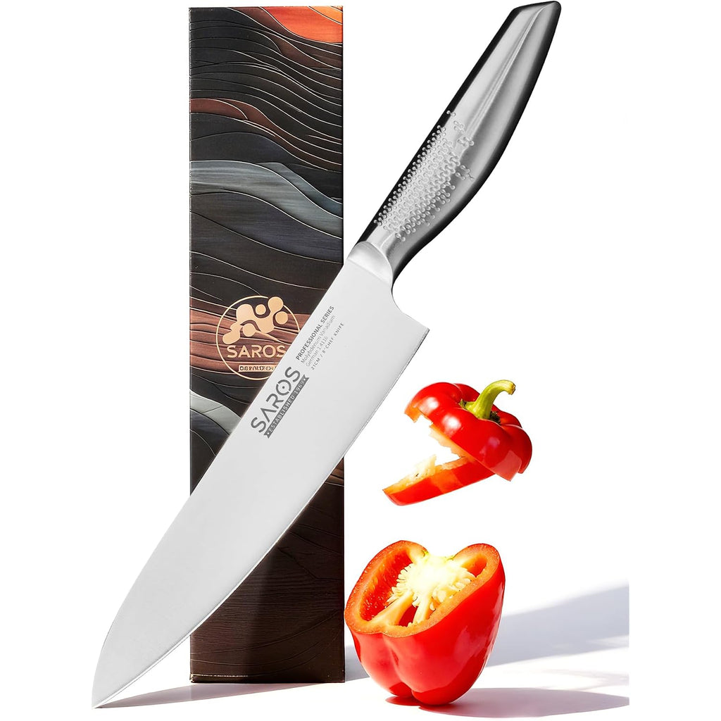 8 Inch Japanese Kitchen Knife – Professional Gyuto Chef Knife Made Of 1.4116 German Steel, All-Steel Anti-Slip Handle, Razor Sharp Blade In Gift Box For Home & Restaurant