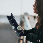 Insulated Water Bottle With Silicone Boot (36Hrs Cold/18Hrs Hot) - Diy Stickers, Leakproof, Bpa Free, Black, 24 Oz [2-In-1 Lid]