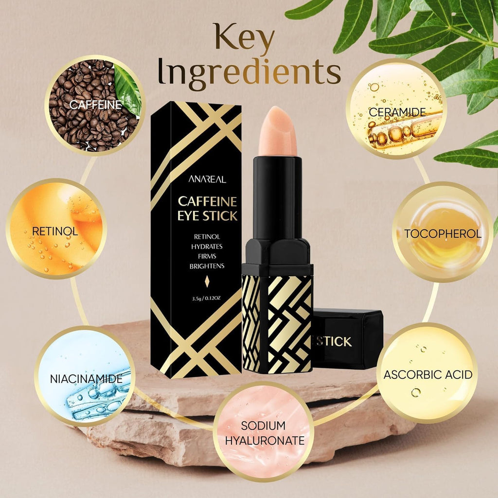 Anareal Caffeine Under Eye Balm Stick (1 Pack) – Hydrating Eye Care For Dark Circles & Puffiness, Cooling Eye Balm Stick For Eyes, Face & Under Eye Bags