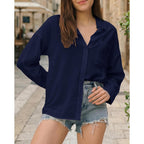 Womens Button Down Shirts Long Sleeve Linen Casual Collared Blouses Loose Fit