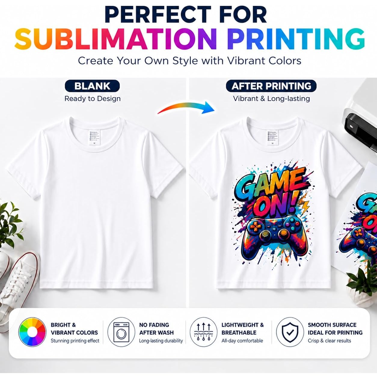 Polyester Adult T-Shirts For Sublimation, 6 Pack, White, Crew Neck, Short Sleeve
