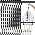 Space Saving Hangers 10 Pack, Heavy Duty Magic Cascading Hanger Organizer With 5 Enclosed Anti-Slip Holes, Closet Organizers And Storage For Clothes, College Dorm Room Essentials, Black