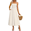 Ofeefan Womens Spaghetti Strap Maxi Dresses Smocked With Pockets 2026 Summer Spring Casual Boho Beach Long Sundresses