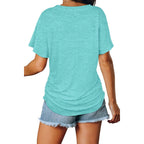 Womens Summer T-Shirts Short Sleeve V Neck Dolman Tops with Side Shirring Loose Fit Shirts Spring Fashion