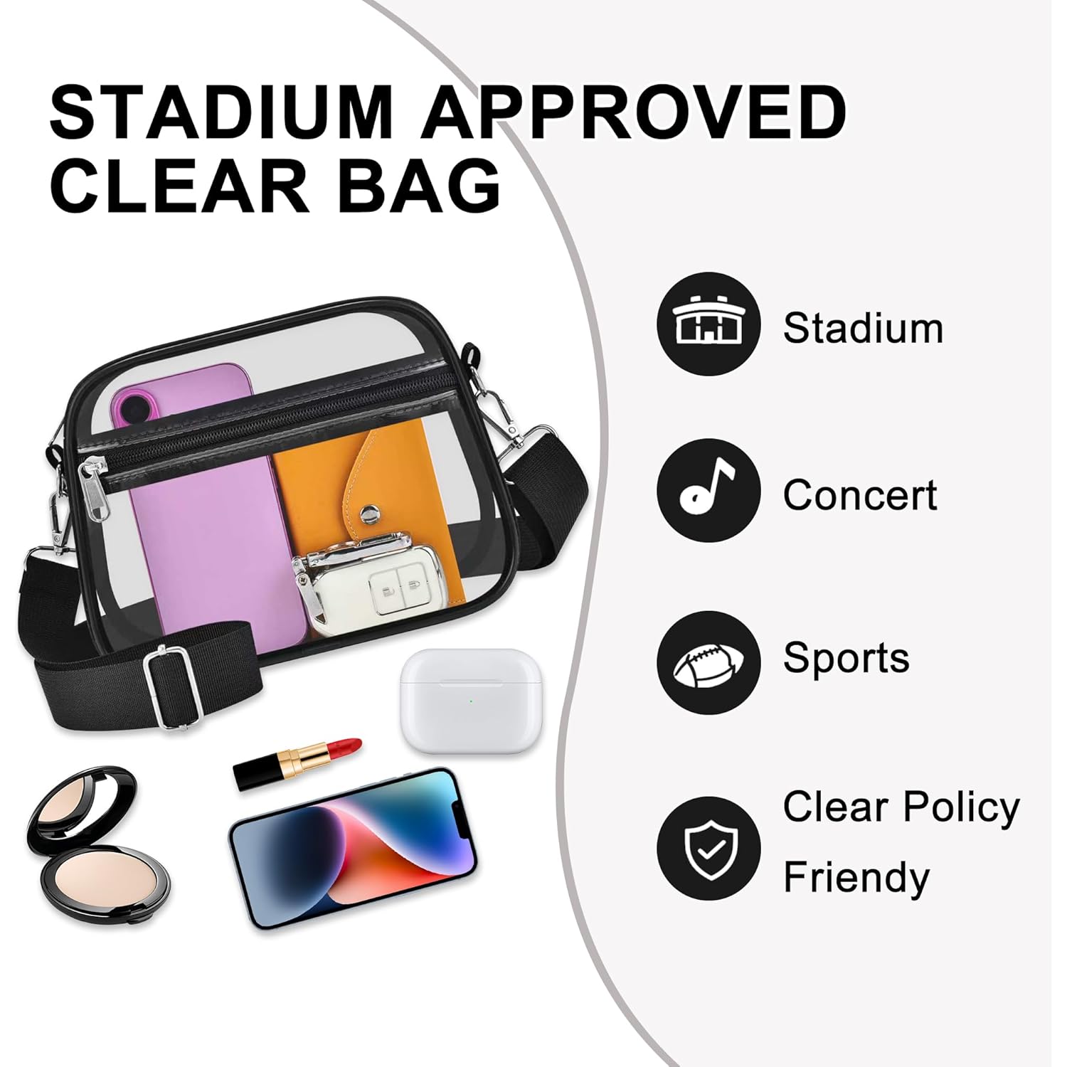 Oraben Clear Bag for Stadium Events Clear Purse Stadium Bag Satchel Handbags for Sports Events Concerts Festivals | Stadium Approved, Waterproof, Stylish, Sturdy
