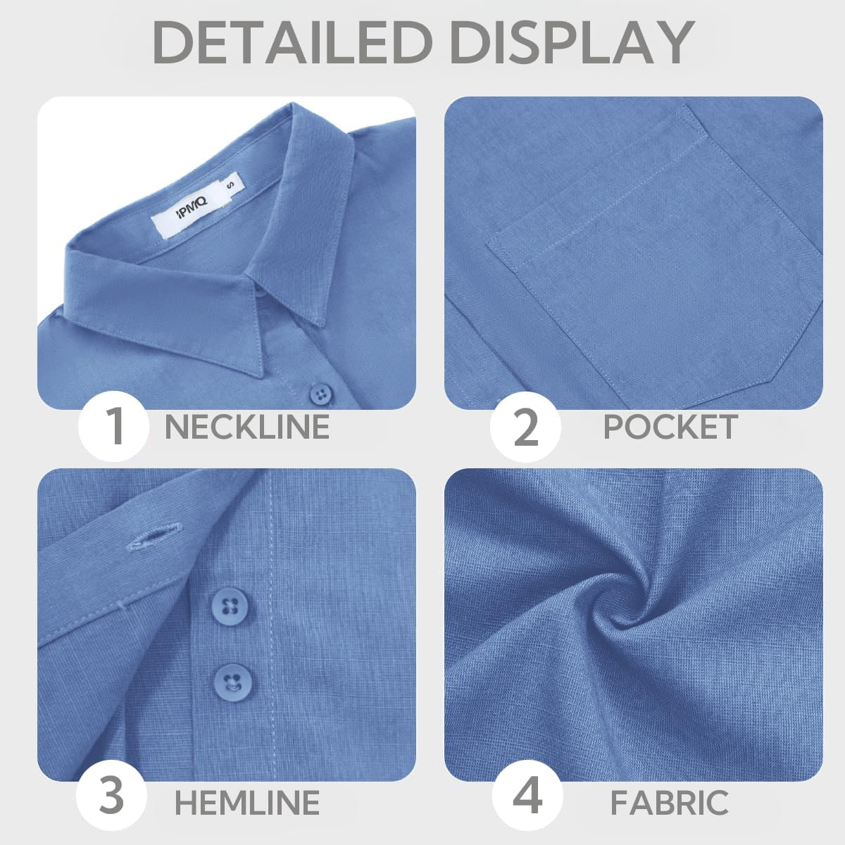 Womens Button Down Shirts Cotton Linen Long Sleeve Dress Shirts Casual Summer Tops Work Blouses With Pockets