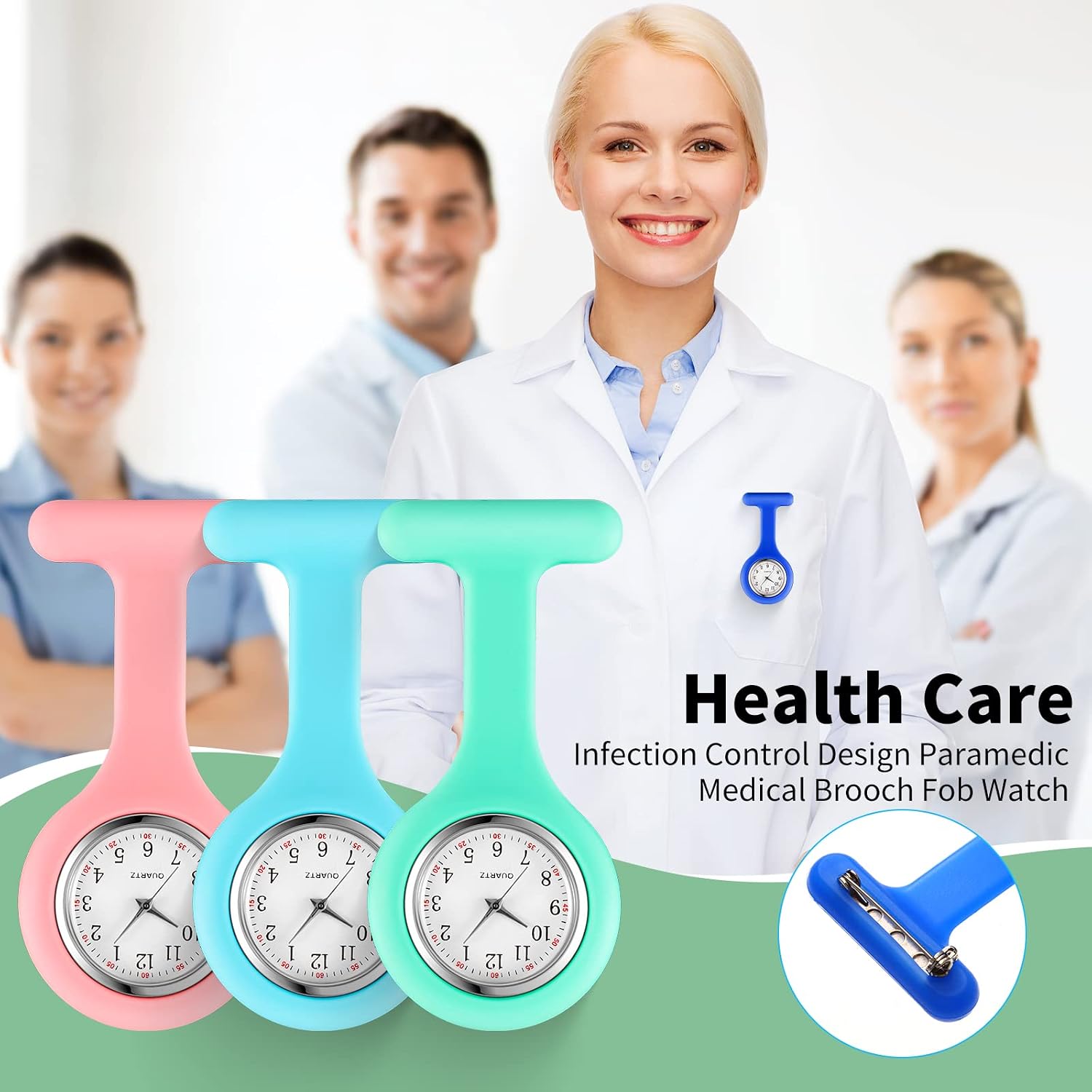 Kenning 15 Pack Clip On Nurse Watches For Women Men, Silicone Lapel Pin Pocket Fob Stethoscope Watch With Second Hand For Employee Appreciation Cna Week Doctor Nurse Student Graduation Gift