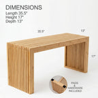 Bamboo Natural 36 Inch Wooden Bench, Small Wood Benches For Entryway, Living & Dining Room, Kitchen, Bedroom, Bathroom, Hallway, Front Door, For Indoor & Outdoor Patio Use, Mid Century Modern Decor