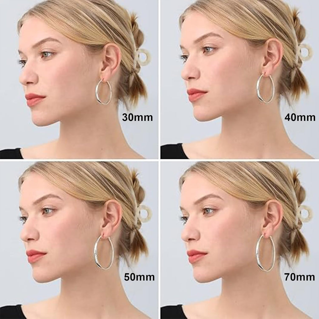 PABBEU Sterling Silver Hoop Earrings for Women - Large Hypoallergenic Thin Oversize Big Hoops - S925 Hypoallergenic