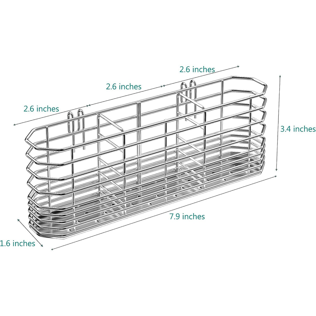 Niuyichee 304 Stainless Steel Utensil Holder, Dish Drying Rack, Kitchen Utensil Organizer, Knife And Fork Drainage Rack, Kitchen Drainage Basket Accessories, With Hooks, Rust Proof, Color-Silver
