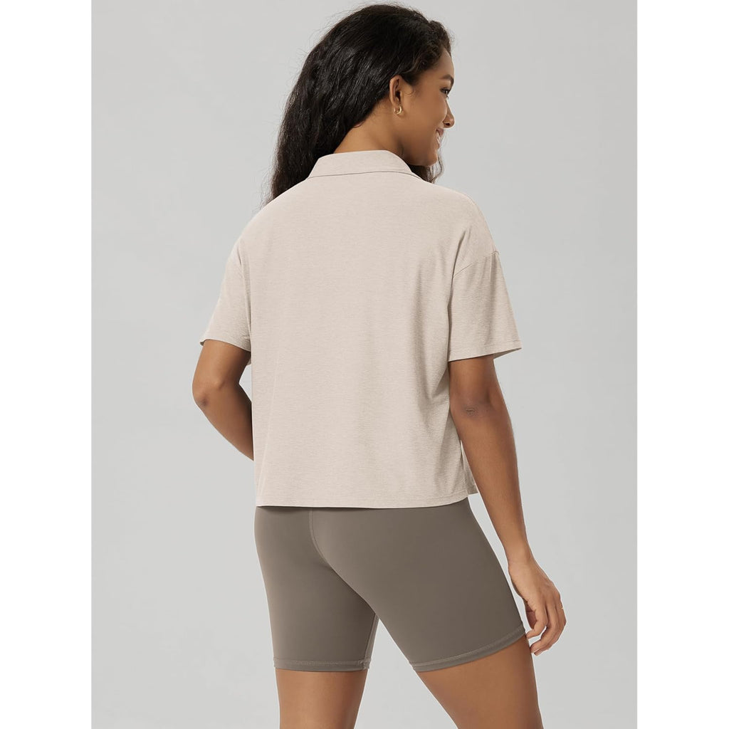 Women's Performance Short Sleeve Polo Shirts - Ultra Soft odSTRATUM Tech Tee UPF 50+ Relaxed Crop Top