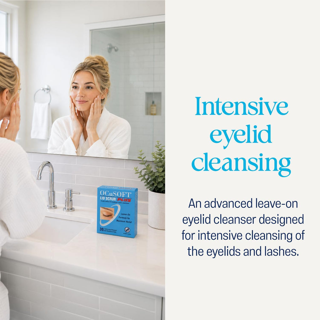 Ocusoft Lid Scrub Plus Inflation Buster – 5 Bonus Pads Included - Advanced Eyelid Cleanser For Intensive Lid & Lash Care - 35 Ct Pre-Moistened Pads