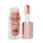 Revolution, Pout Bomb Shimmer Lip Gloss, Buildable Sheer Color, High-Shine with Hyaluronic Acid & Sweet Vanilla Scent, Vegan & Cruelty-Free, Glimmer Nude, 0.15 oz