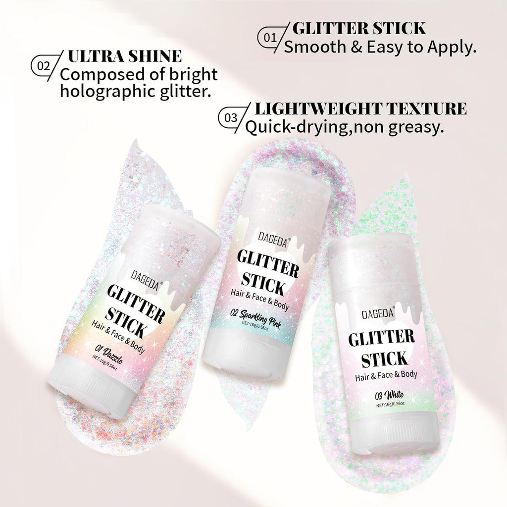 Dazzle Body Glitter Stick,Sparkly Face Glitter Makeup,Holographic Hair Glitters Mermaid Makeup Rave Outfits For Women, Shimmer Face Paint Stick Singer Concert Accessories