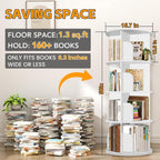 4 Tier Rotating Bookshelf Tower, Spinning Bookshelf, Revolving 360° Bookcase Storage Round Carousel, Vertical Rotate Turning Spiral Corner Organizer Lazy Susan, White