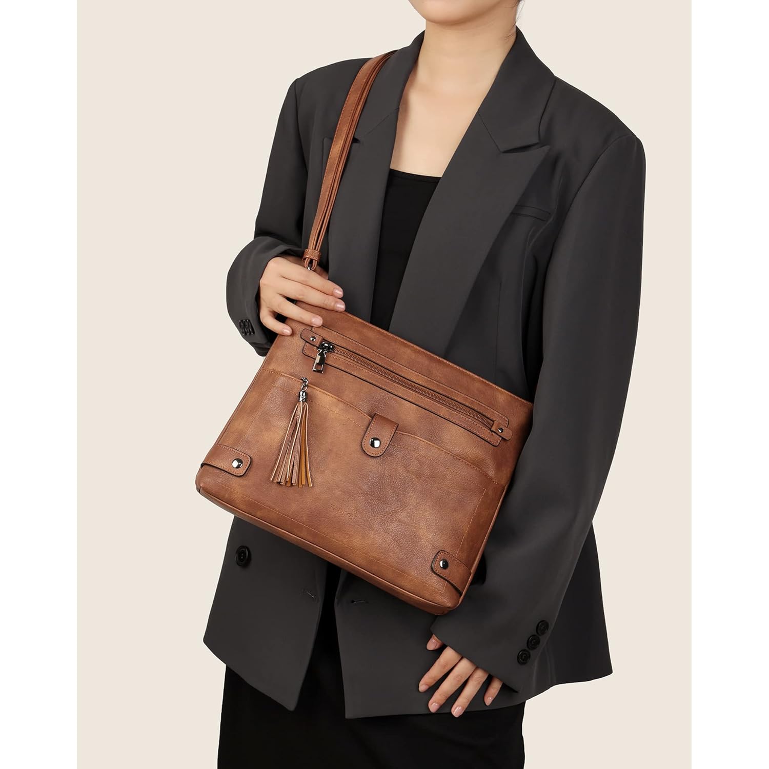 FADEON Large Crossbody Purses for Women Crossbody Bag, Designer Leather Cross Body Purses Multi Pocket Shoulder Bag